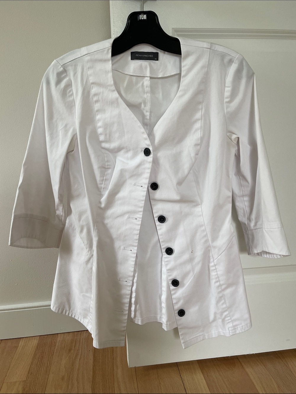 Scrub top - white women’s black Button Scrubs Jacket size XS - Picture 1 of 6
